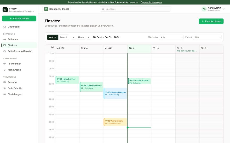 FRIEDA: Einsatzplanung mit Kalender